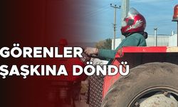 TRAKTÖR SÜRERKEN KASK TAKAN KADIN SOSYAL MEDYADA BEĞENİ TOPLADI