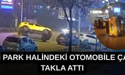 TAKSİ PARK HALİNDEKİ OTOMOBİLE ÇARPIP TAKLA ATTI