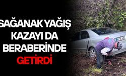 CUMAYERİ’NDE KONTROLDEN ÇIKAN OTOMOBİL FINDIK BAHÇESİNE UÇTU