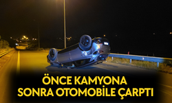 KONTROLDEN ÇIKAN OTOMOBİL İKİ ARACA ÇARPTIKTAN SONRA TAKLA ATTI