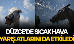 KAVURUCU SICAKTA YARIŞ ATLARI SOĞUK SUYLA SERİNLETİLİYOR