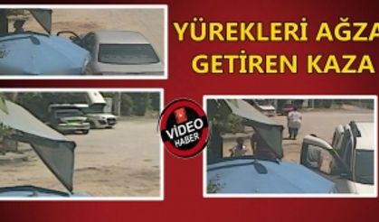 EL FRENİ ÇEKİLMEYEN OTOMOBİLİN KAZA ANI KAMERAYA YANSIDI