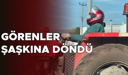 TRAKTÖR SÜRERKEN KASK TAKAN KADIN SOSYAL MEDYADA BEĞENİ TOPLADI