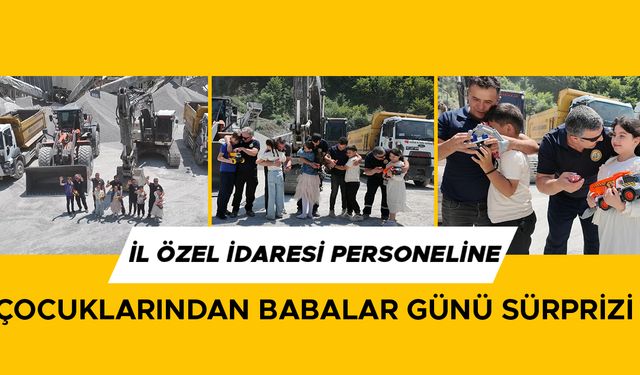 ELLERİNDE OYUNCAK İŞ MAKİNELERİ İLE BABALARINA KOŞTULAR