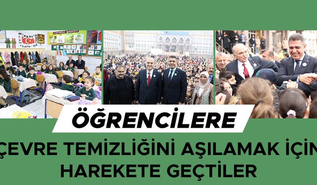 VALİ ASLAN VE BAŞKAN ÖZLÜ MİNİK ÖĞRENCİLERLE ÇÖP TOPLADI