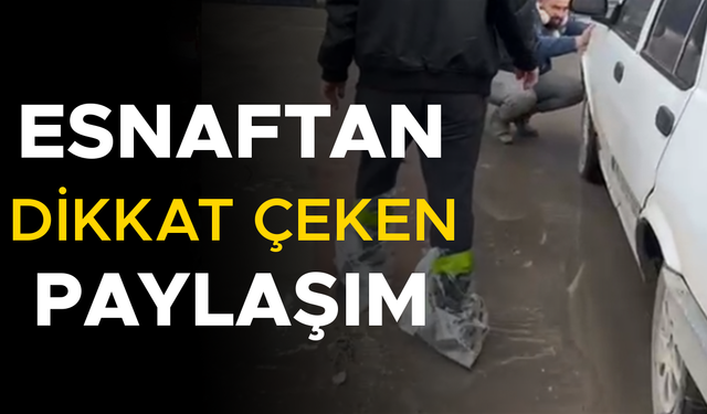 ÇAMUR DERYASINA DÖNEN YOLDA AYAĞINA BAĞLADIĞI POŞETLE YÜRÜDÜ