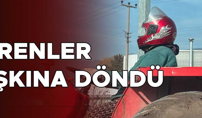 TRAKTÖR SÜRERKEN KASK TAKAN KADIN SOSYAL MEDYADA BEĞENİ TOPLADI