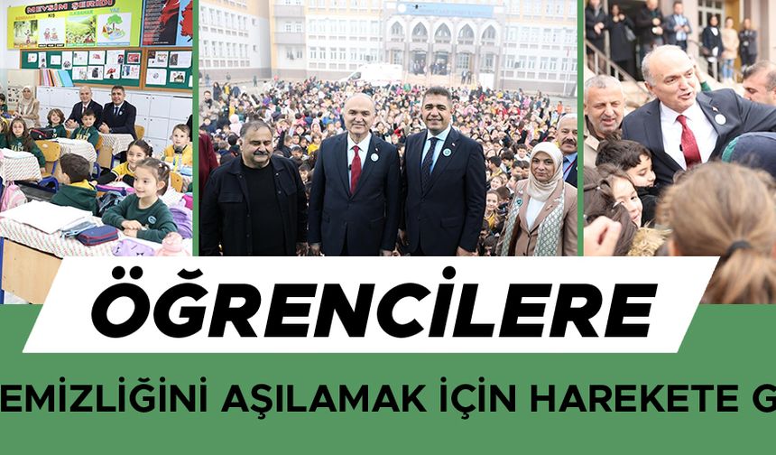 VALİ ASLAN VE BAŞKAN ÖZLÜ MİNİK ÖĞRENCİLERLE ÇÖP TOPLADI