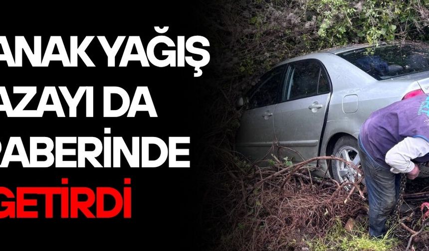 CUMAYERİ’NDE KONTROLDEN ÇIKAN OTOMOBİL FINDIK BAHÇESİNE UÇTU
