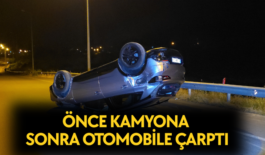 KONTROLDEN ÇIKAN OTOMOBİL İKİ ARACA ÇARPTIKTAN SONRA TAKLA ATTI