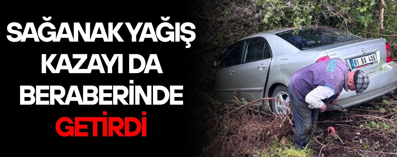 CUMAYERİ’NDE KONTROLDEN ÇIKAN OTOMOBİL FINDIK BAHÇESİNE UÇTU