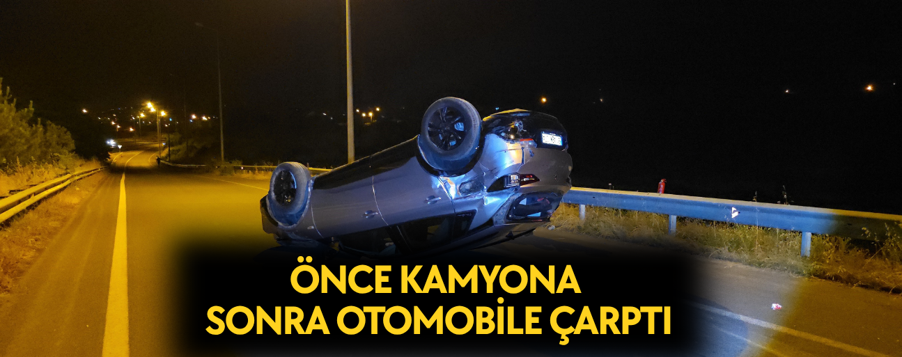 KONTROLDEN ÇIKAN OTOMOBİL İKİ ARACA ÇARPTIKTAN SONRA TAKLA ATTI
