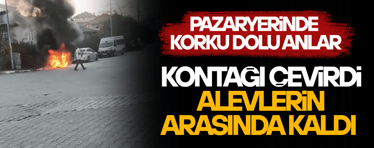 MOTOSİKLET BİR ANDA ALEV ALDI, SÜRÜCÜ CANINI ZOR KURTARDI