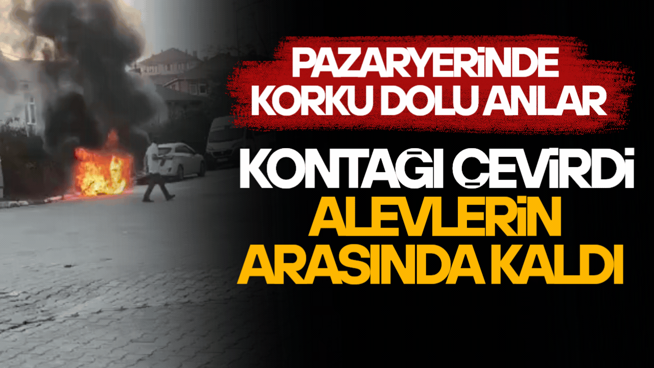 MOTOSİKLET BİR ANDA ALEV ALDI, SÜRÜCÜ CANINI ZOR KURTARDI